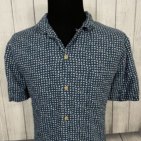 Lucky Brand Other - Lucky Brand Men's XXL Blue Dot Hemp Blend Short Sleeve Button-Front Shirt